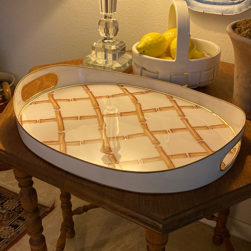 Dana Gibson Cream Oval Metal Tray